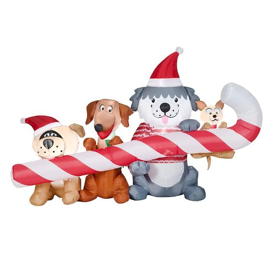 3 Dogs holding Candy Cane Christmas Inflatable